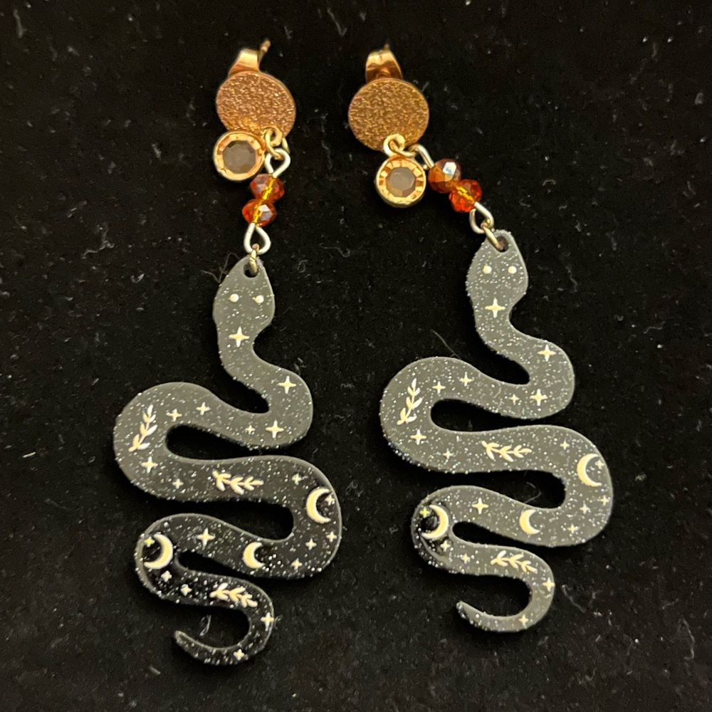 Celestial SnakeAcrylic Snake Crawl Design drop Dangle Post Earrings